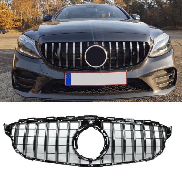 grill black with chrome compatible with mercedes benz c class w205 facelift with front camera