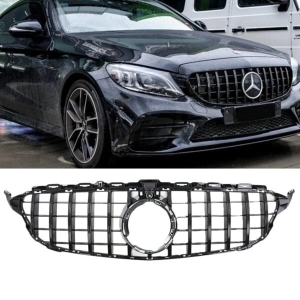 mercedes c class w205 facelift 2018 2020 front grill panamericana gt r style all black risperstyling 副本